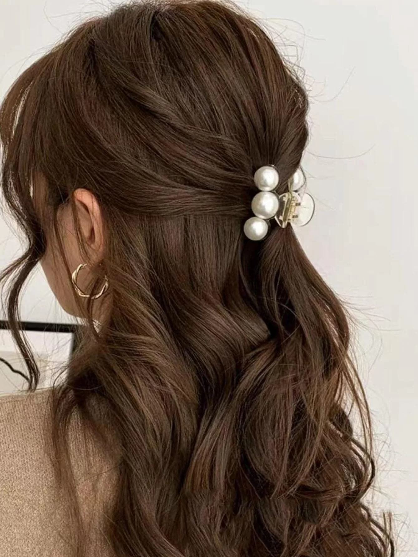 1 Pezzo Fermaglio per Capelli da Donna Bianco con Perle Finte, Elegante Clip a Becco d'Anatra Estiva, Fermaglio a Morsetto per Capelli, Pinza per Capelli, Fermaglio a Clip, Fermaglio a Chiusura per Capelli