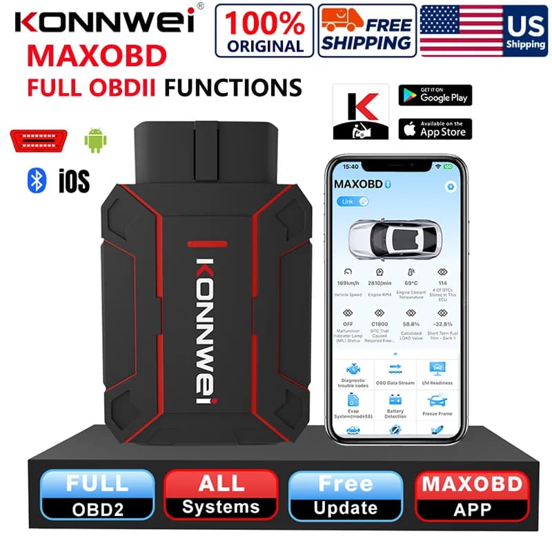 2026 KONNWEI MAXOBD Auto Failure Diagnostic Tool OBDII, Full SAS, SRS, ABS, Bluetooth connection, OBD2 scanning tool