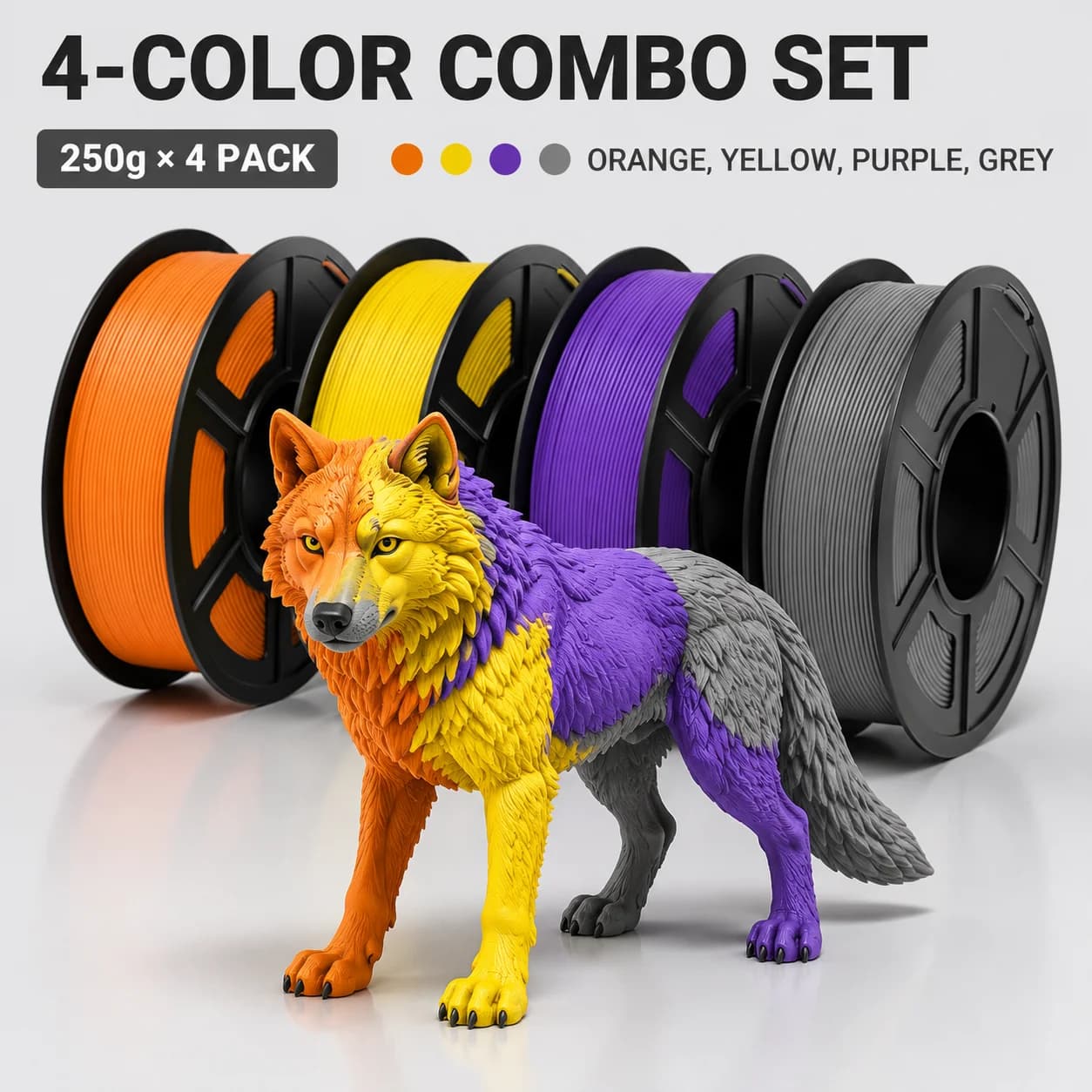 PLA+ 3D Printer Filament Bundle 1KG Total 1000g 500g 250g Single Roll Gray Yellow Orange Purple