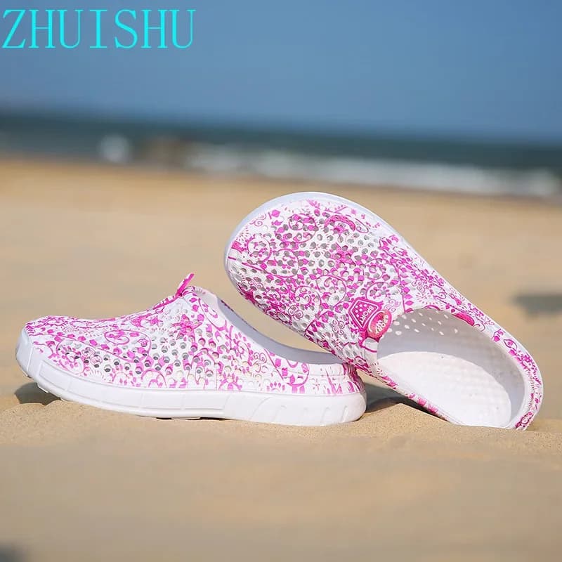 Semplici coppie da donna unisex scava fuori pantofole antiscivolo spiaggia all'aperto traspirante punta tonda scarpe casual solide poco profonde