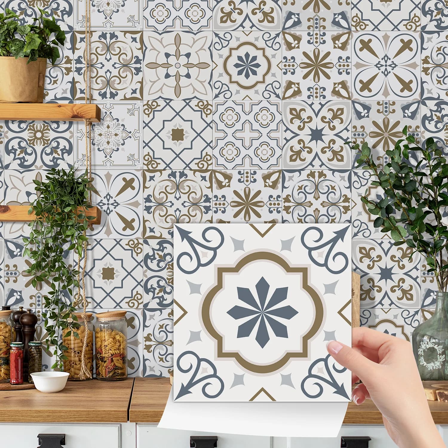24pcs Art Tile Self-adhesive 3D Wall Sticker Kitchen Wallpaper For Living Room Bathroom Decoration Murals Waterproof Decals