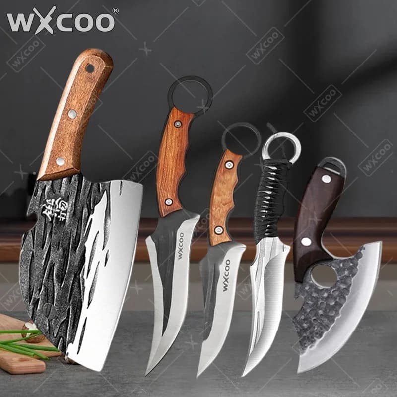 WXCOO Stainless Steel Hand-forged Butcher Knife Multifunctional Boning Knife Kitchen Knife Slicing Meat Cleaver with Sheath