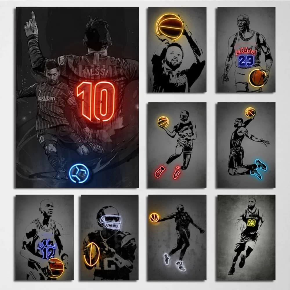 Graffiti Sports Star Poster Basket Giocatore di calcio Pittura decorativa Neon Art Canvas Painting Home Room Wall Print Picture
