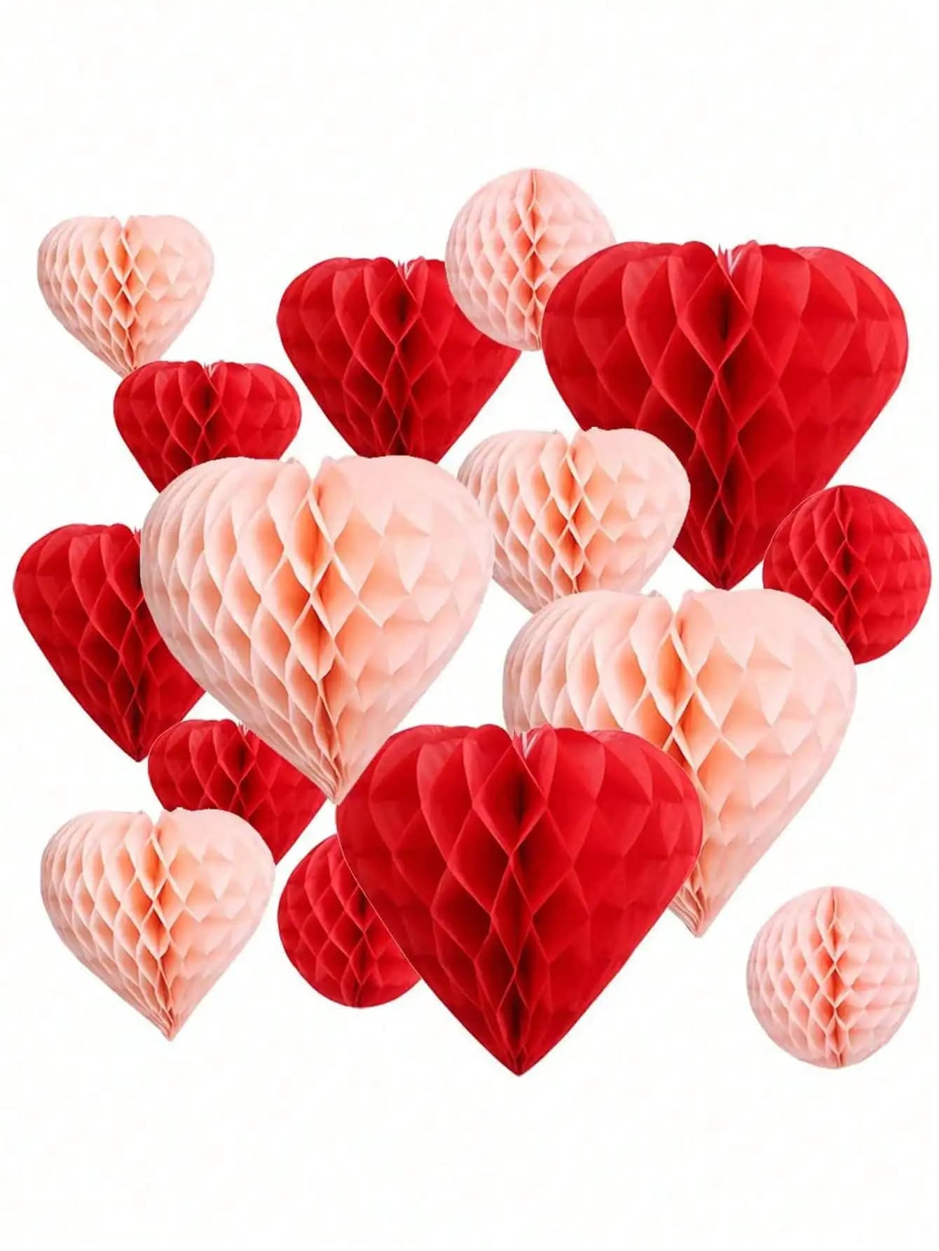 Pompon rosa per decorazioni per feste da 5 pezzi | Carta velina a forma di cuore a nido d'ape, perfetta per San Valentino, matrimonio