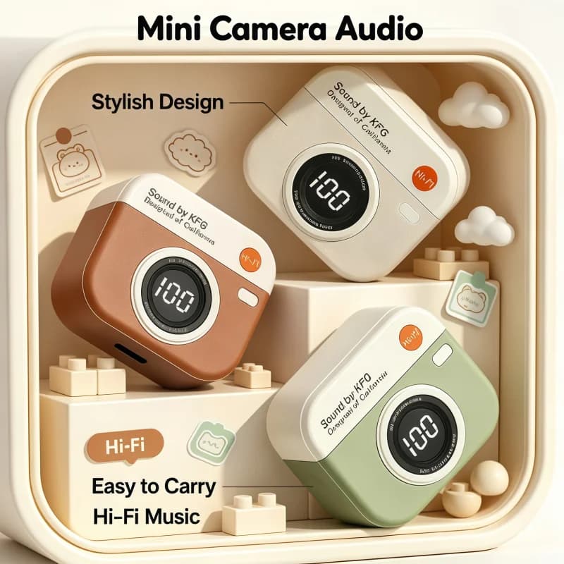 2026New Vintage Camera Style Bluetooth Earbuds, LED Power Display Charging Box Lightweight Comfortable In-Ear Wireless Earphones