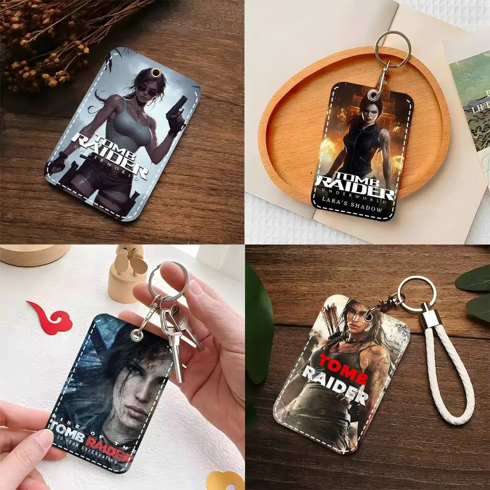 1 pz Portachiavi Anime T-Tomb Raider Hot Game, Custodia per Carte, Porta Tessere, Portachiavi in Pelle, Accessorio per Chiavi
