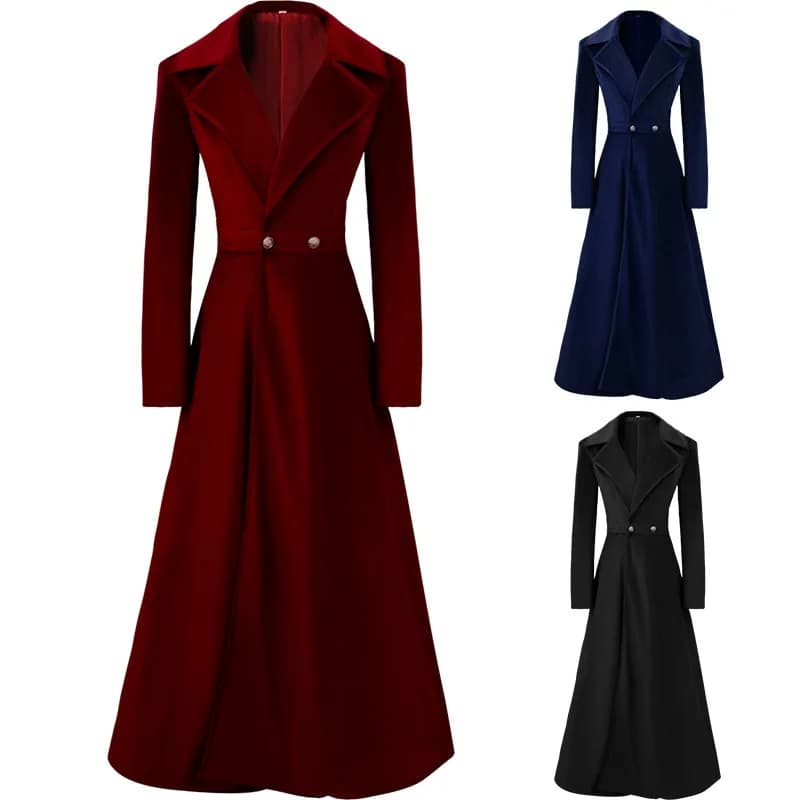 Trench da donna elegante con risvolto dentellato del XIX secolo Giacca lunga slim fit gotica vittoriana maxi lunghezza in velluto