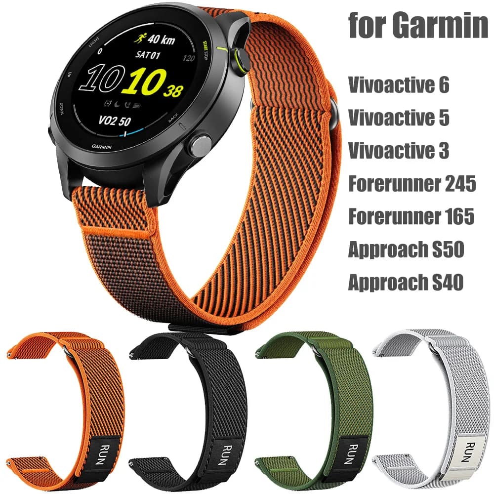 Cinturino in nylon da 20 mm 22 mm per Garmin Vivoactive 6 5 4 3/Approach S50/S44, cinturino a sgancio rapido per Forerunner 255 245, Venu 3/4 45 mm
