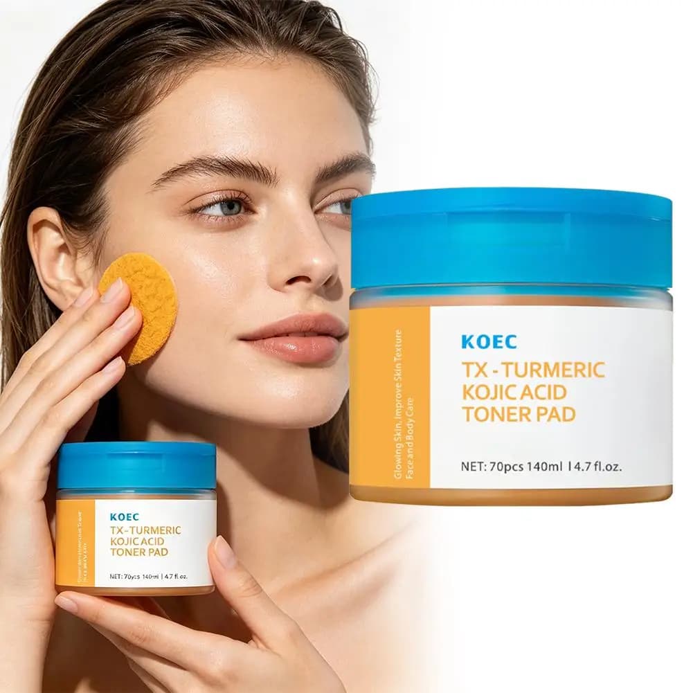 KOEC 70pcs Turmeric Kojic Acid Facial Toner Pads Gentle Exfoliating Deep Cleansing Oil Control Smooth Pores Glowing Skin Care