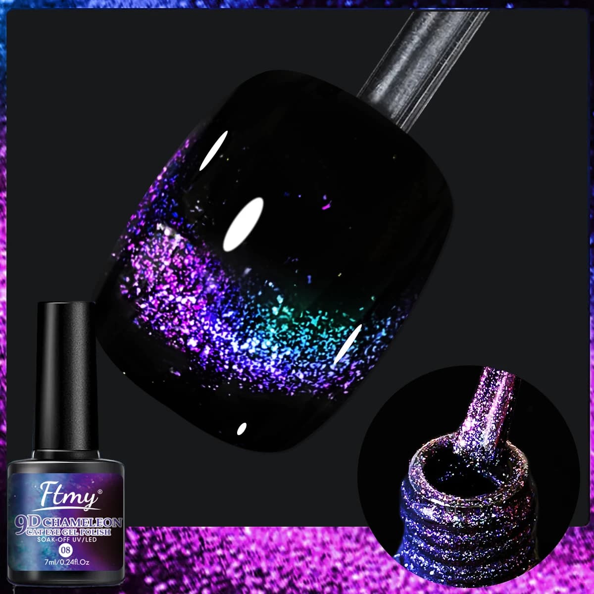 Gel per unghie magnetico arcobaleno da 7 ml, smalto gel magnetico per occhi di gatto, gel magico camaleonte con effetto galassia Soak Off Nail Art Nail Polish