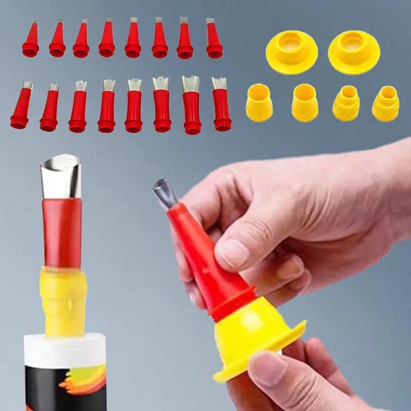 Set di 22 Utensili in Acciaio Inox per Finitura Sigillante in Silicone con Base in Gomma Rimovibile e Set di Ugelli per Cucina e Bagno