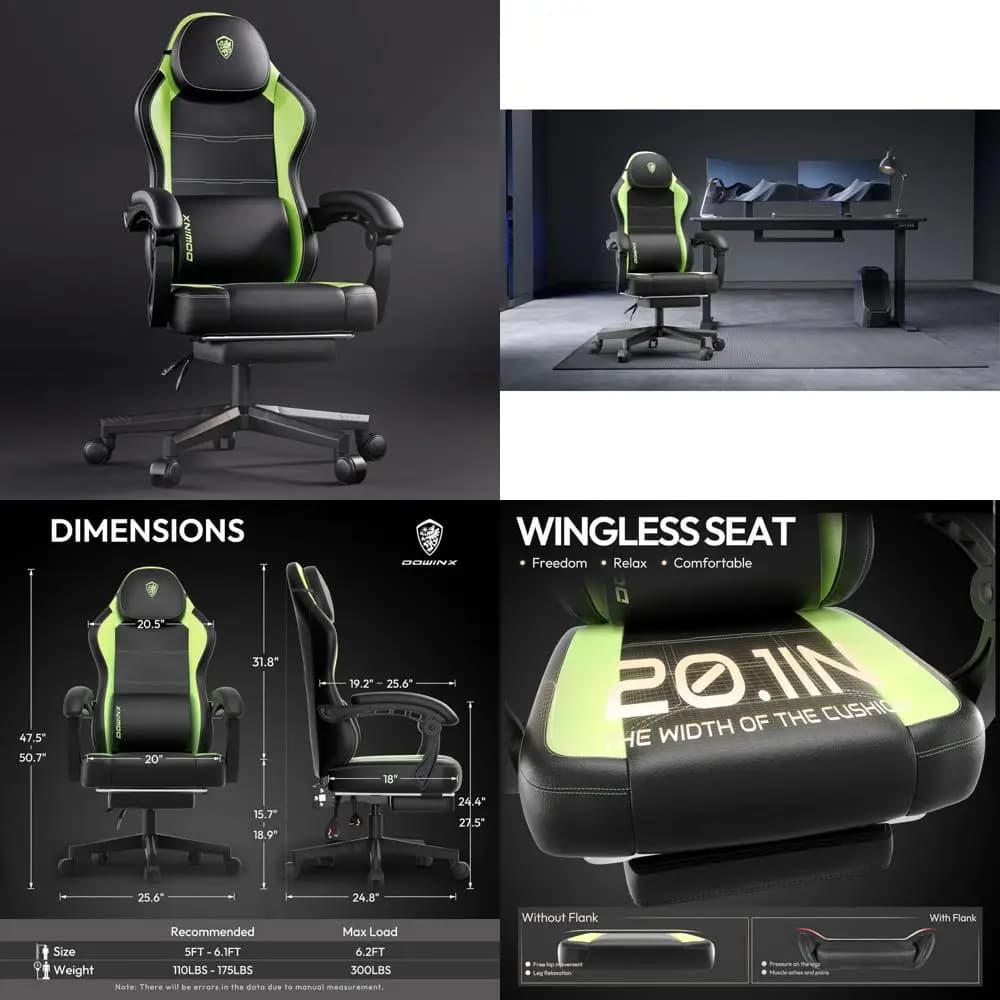 Ergonomic play chair with pocket spring cushion, lumbar support for massages and adult footrest - High quality computer chair
