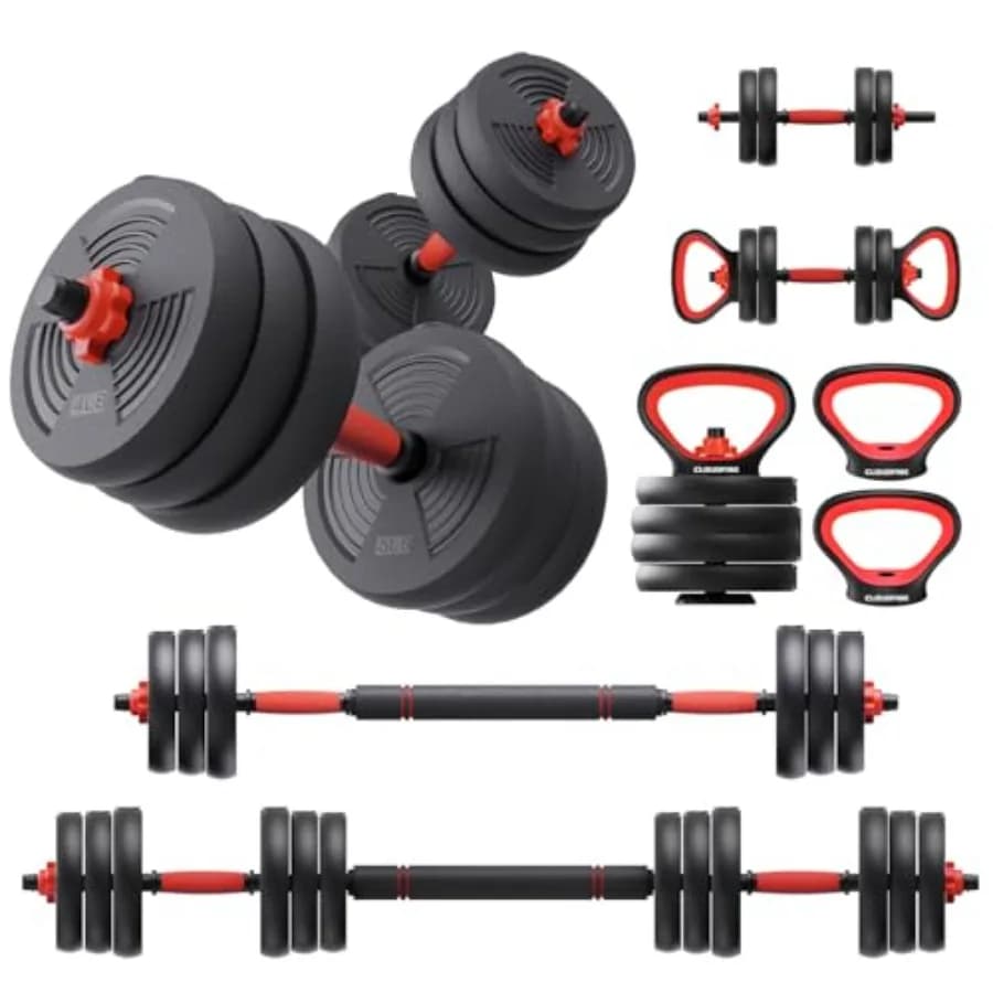 Set di Manubri Regolabili 60LB con Connettore, Set di Manubri 5 in 1 per Palestra Domestica, Attrezzatura Fitness Nera