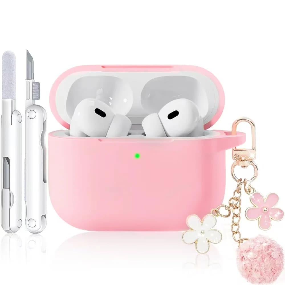Compatibile con Apple per 4/3/Pro 2, custodia morbida in silicone con portachiavi, incluso kit di pulizia, per AirPod Pro/2/