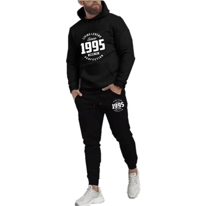 Spring Autumn Men Casual 2PC Sets Nostalgia 1995 Printed Hoodie Tracksuit Slim Pants Streetwear Sportswear Jogger Fashion Outfit