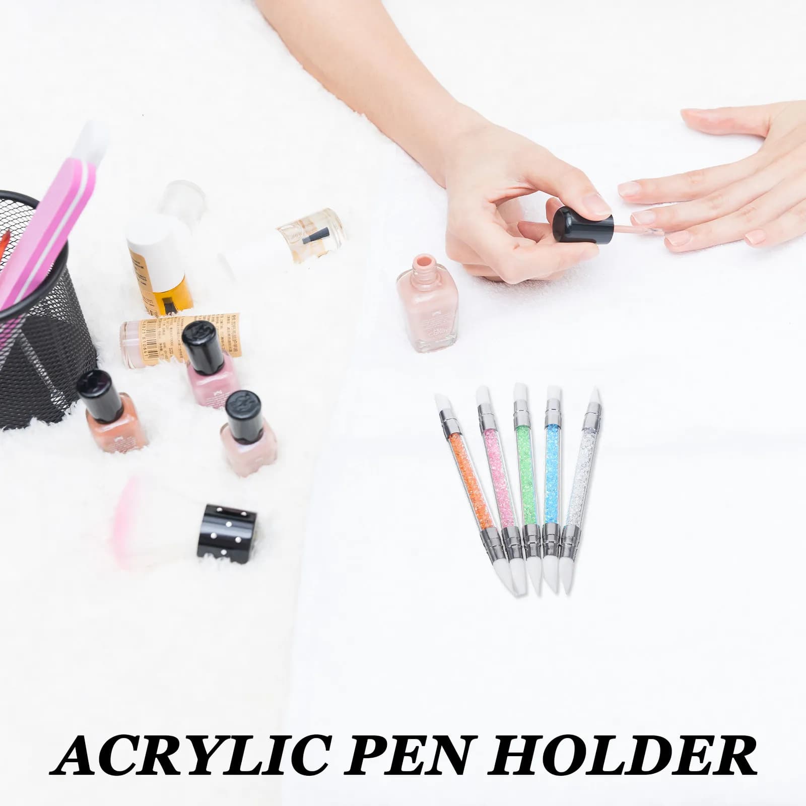 10Pcs Nail Art Tools Pens Acrylic Silicone Dual Tip Nail Sculpture Pen Dotting Drawing Brushes Gel Polish Foil Powder Applicator