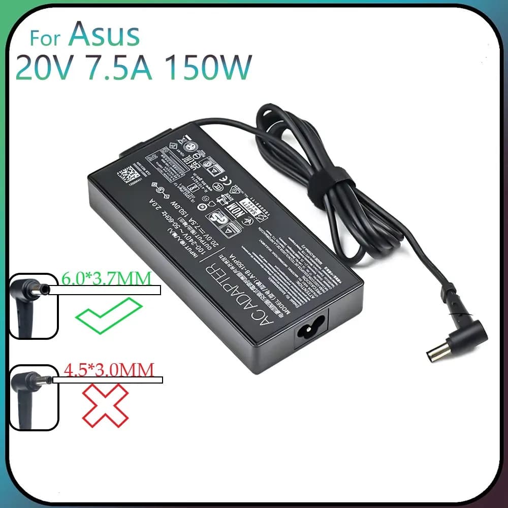 AC Laptop Power Adapter Charger 20V 7.5A 150W 6.0X3.7mm For Asus TUF FX505D FX505DT FX505DU ROG Strix Scar III G531GD G531GT