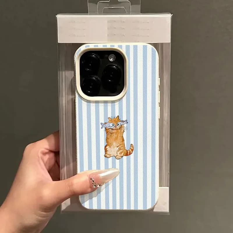 Custodia Morbida in TPU con Design Gatto a Righe e Pesce per iPhone 17 Pro Max 15 14 13 12 Pro 11 16 Plus 17 Air X XR XS Max