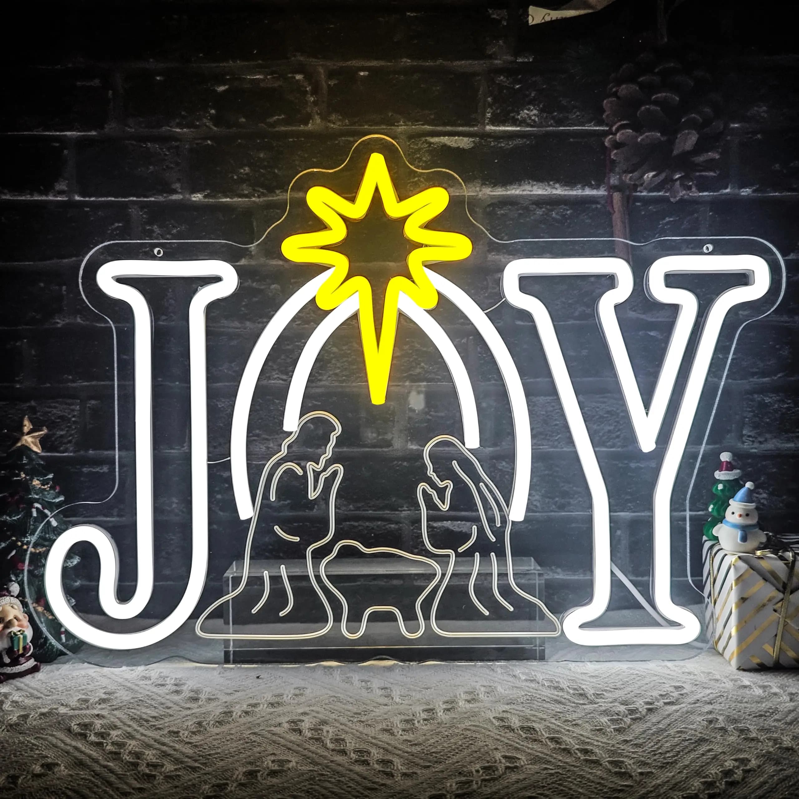 Natività Natale Insegna al neon Gesù LED GIOIACCIO Insegna luminosa Intaglio Decorazione da parete dimmerabile per soggiorno Ufficio Presepe