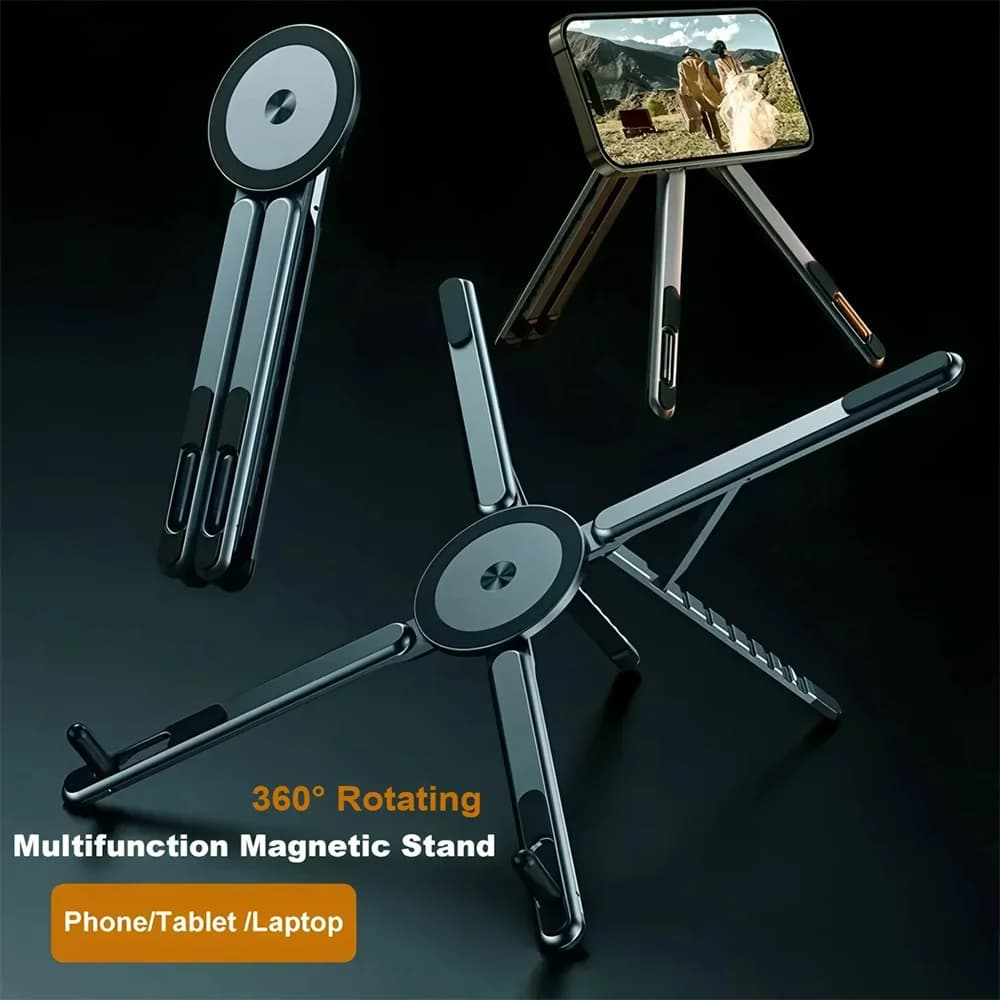 Aluminum Alloy Laptop Stand Foldable Magnetic Desk Phone Holder Portable Adjustable Selfie Stick Tripod For Phone Tablet Laptop