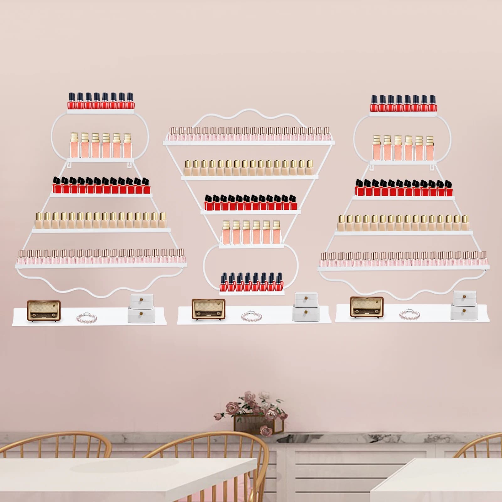 Exhibitor from Wall to 5 Levels in Shape of Rack from Badminton, White Organizer for Nail Polishes