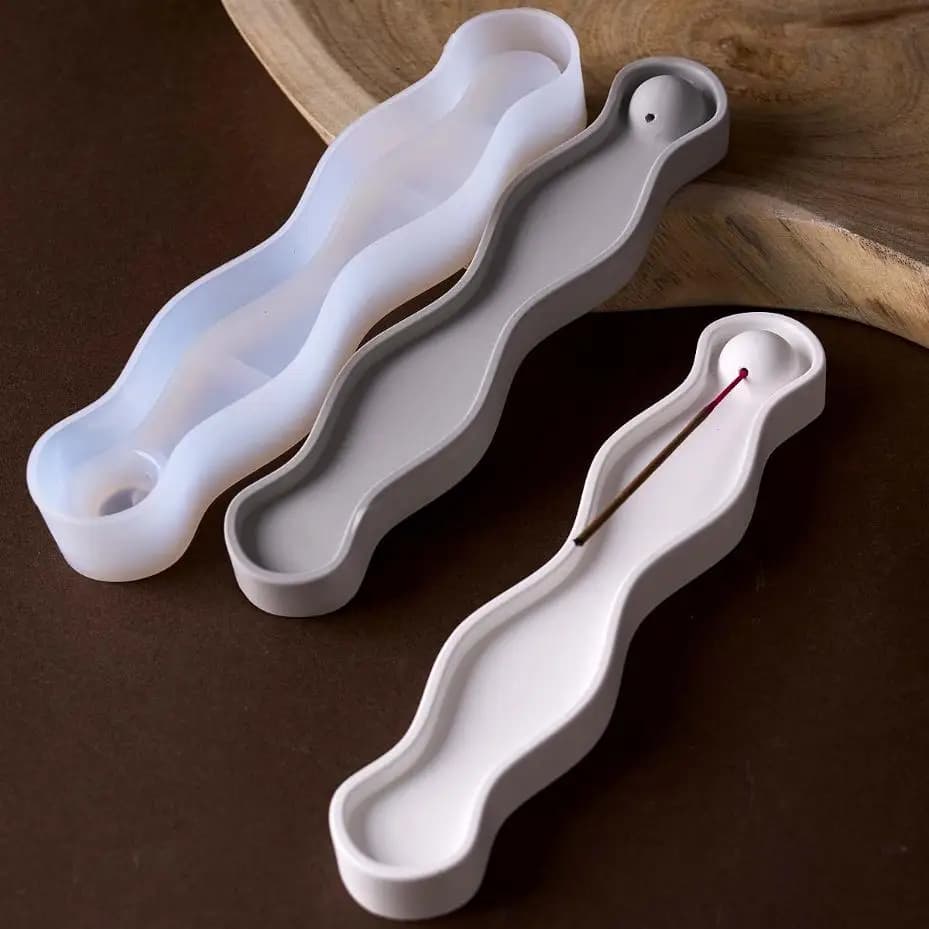 Stampo in silicone per vassoio porta incenso a onda lunga, per bastoncini di incenso fai da te, stampi per colata in gesso e resina epossidica, per artigianato e decorazioni per la casa