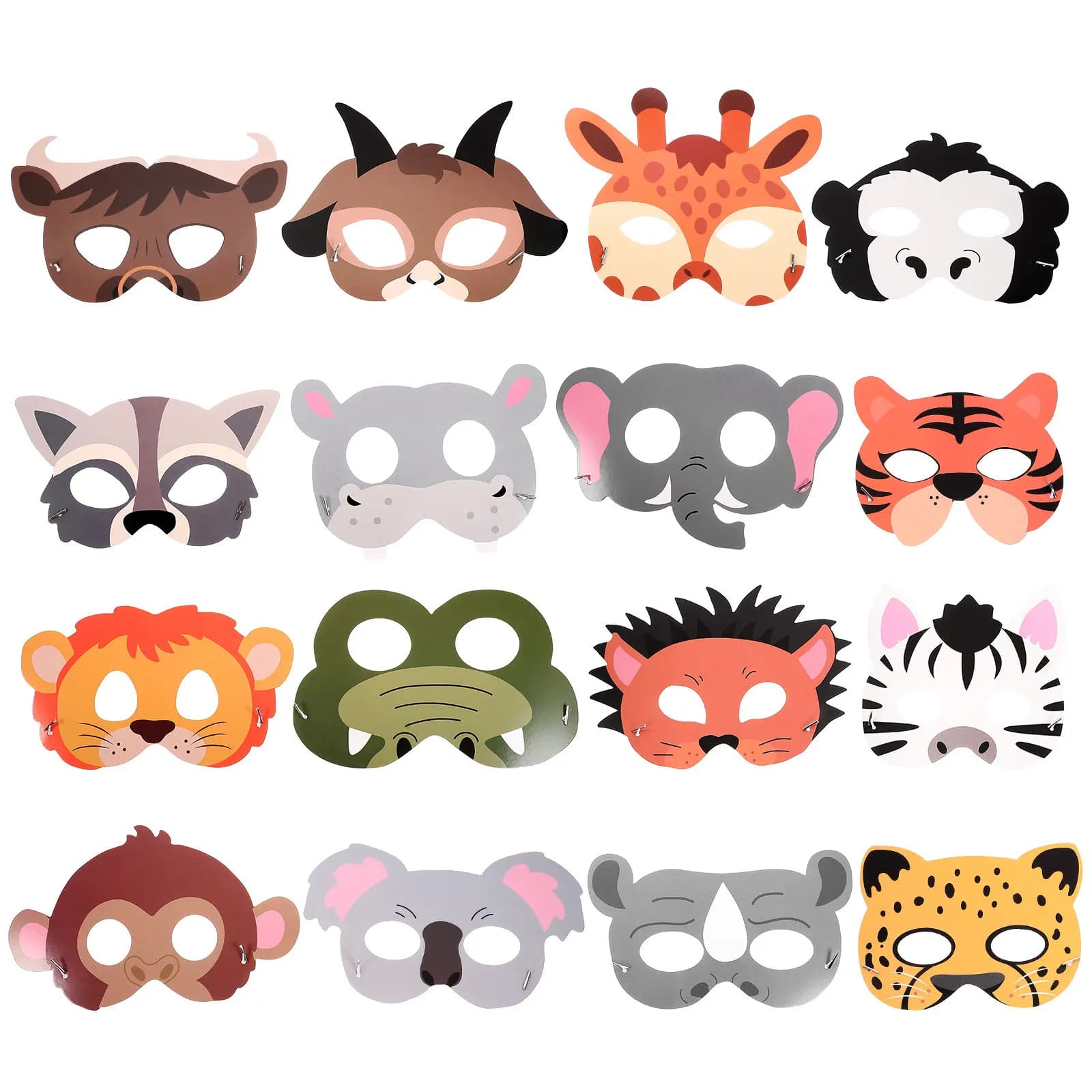 16 Maschere di Carta a Forma di Animale per Bambini, Maschere di Animali della Giungla per Feste, Decorazioni per Halloween, Costumi per Feste di Compleanno
