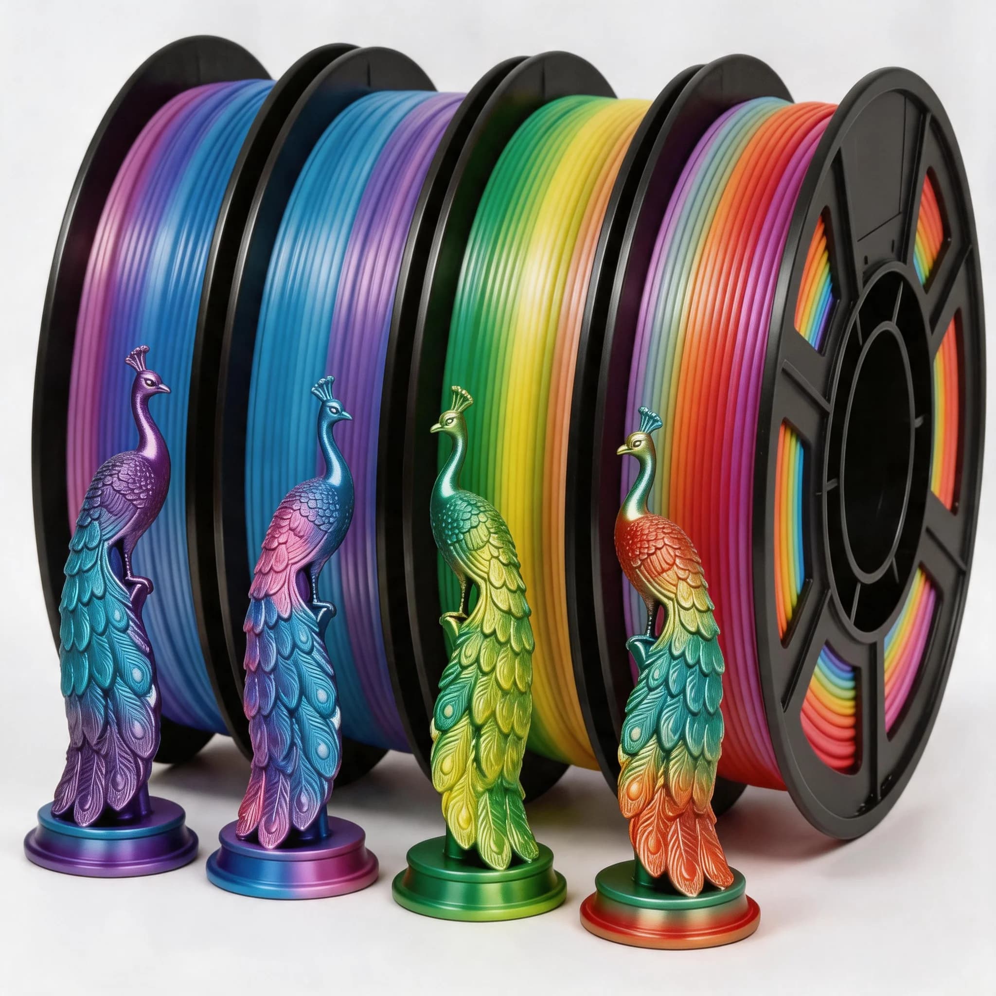 Rainbow Multi-Colored Silk Shiny PLA 4 in 1 Fast Color Change 3D Printer Filament Compatible with Most FDM Printers