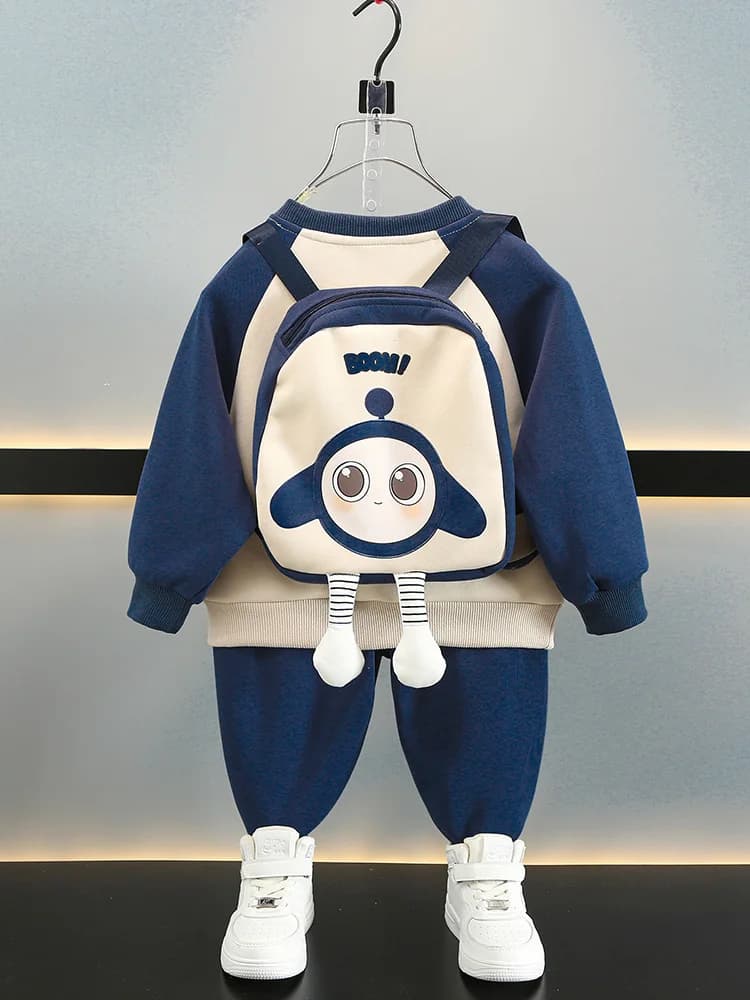 Completo Set Abbigliamento Bambino/a Primavera Autunno 2025 Nuovo Stile Felpa con Cappuccio Due Pezzi alla Moda Casual Sportivo