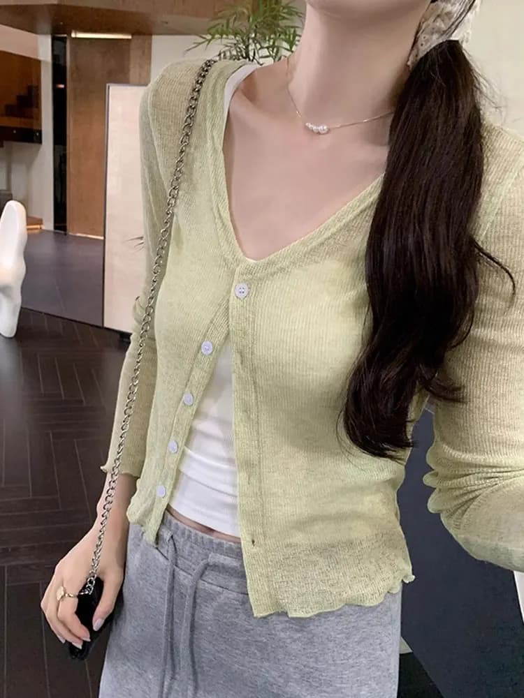 Cardigan leggero da donna con protezione solare, top estivo traforato in maglia con vestito a fascia e camicia copriabito