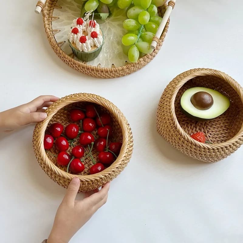 15x7CM Handcrafted Nordic Rattan Storage Box For Fruits, Desserts, Dried Fruits And Fruit Baskets