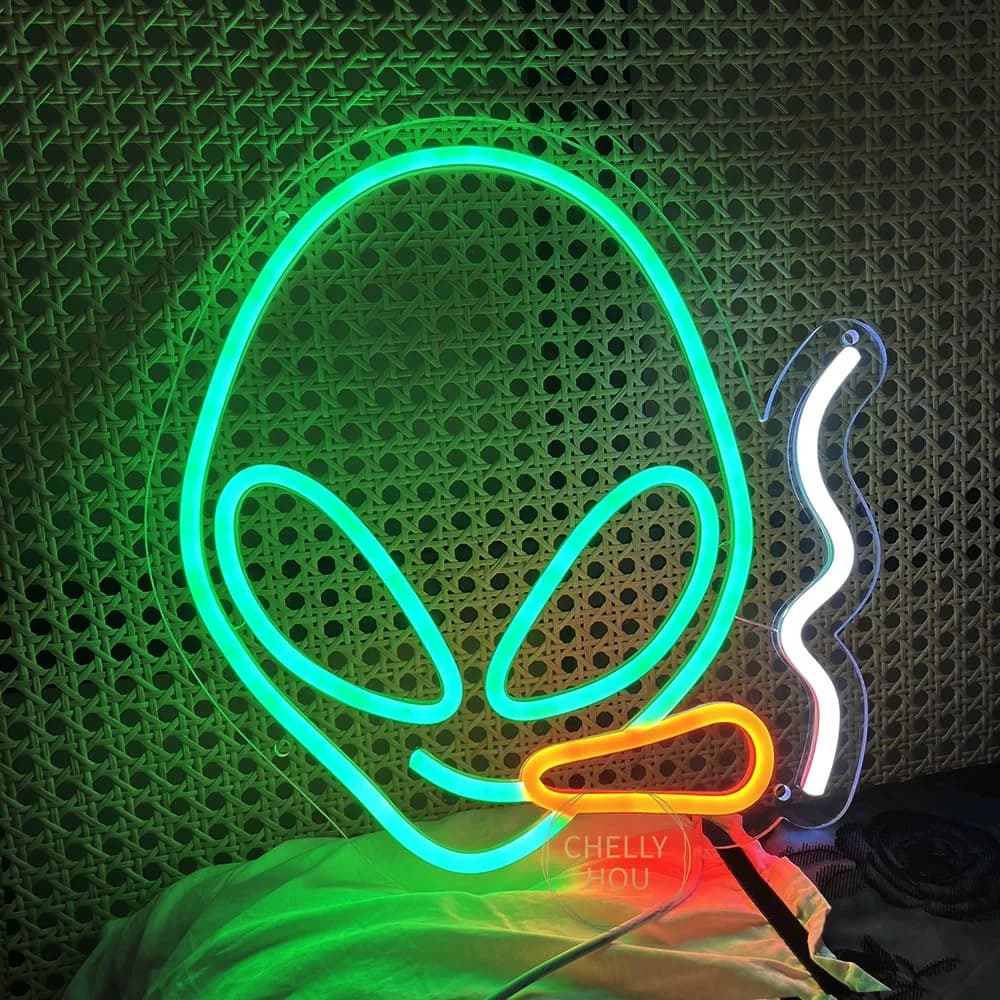 Insegna al Neon LED a Forma di Alieno Verde, Decorazione da Parete per Camere da Letto, Sale Giochi, Bar, Club, Man Cave, Regalo di Compleanno per Amici
