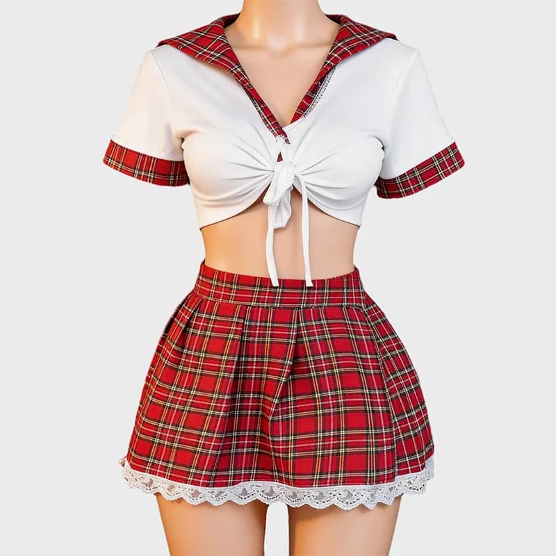 Lingerie Sexy Rossa per Donna, Intimo Erotico, Vestito Sexy, Set Uniforme Studentessa per Cosplay, Babydoll