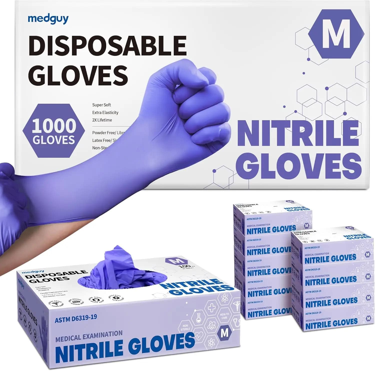 Guanti Monouso in Nitrile per Esami Medici, 4.5 Mil Senza Polvere, Senza Lattice, Adatti al Contatto Alimentare, Protettivi, Viola, 1000 Pezzi
