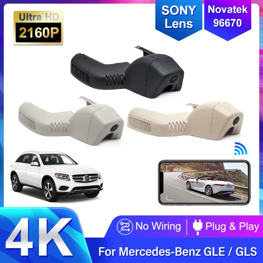 Dash Cam for Mercedes Benz GLE (W166 V167) GLS (X166 X167) from 2016 to 2022, Plug And Play 4K Car Video Recorder, DashCam Wireless