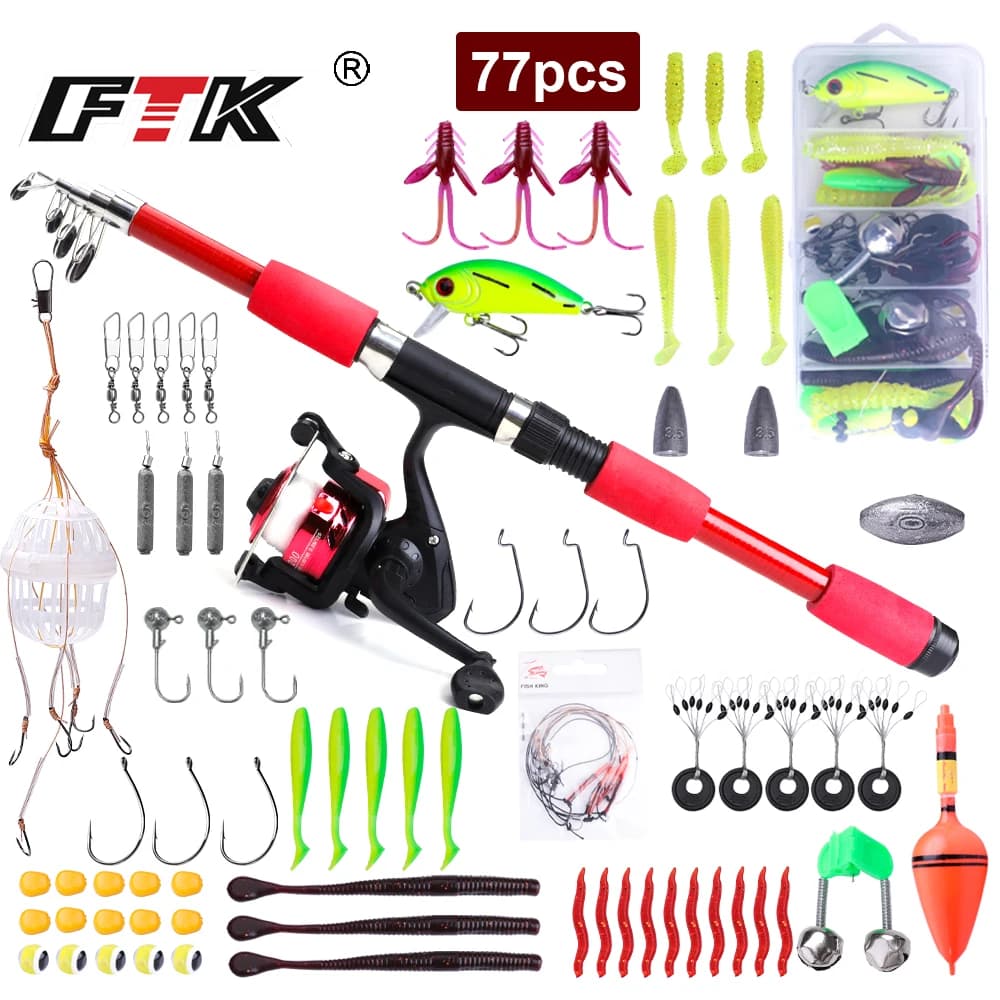FTK 1.8m 2.1 m mulinello telescopico per canna da Pesca Combo Kit completo canna in fibra di carbonio canna da Spinning mulinello borsa da Pesca custodia Pesca Gear Set
