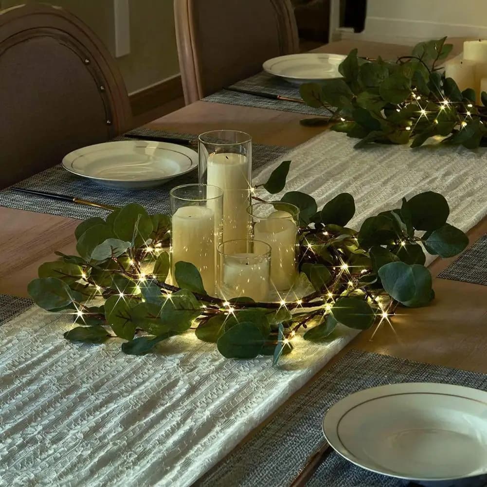 96 lucine 6FT pre-illuminate finta oliva/eucalipto vite con timer natalizio illuminato verde artificiale ramoscello ghirlanda di vite decorazioni per la casa