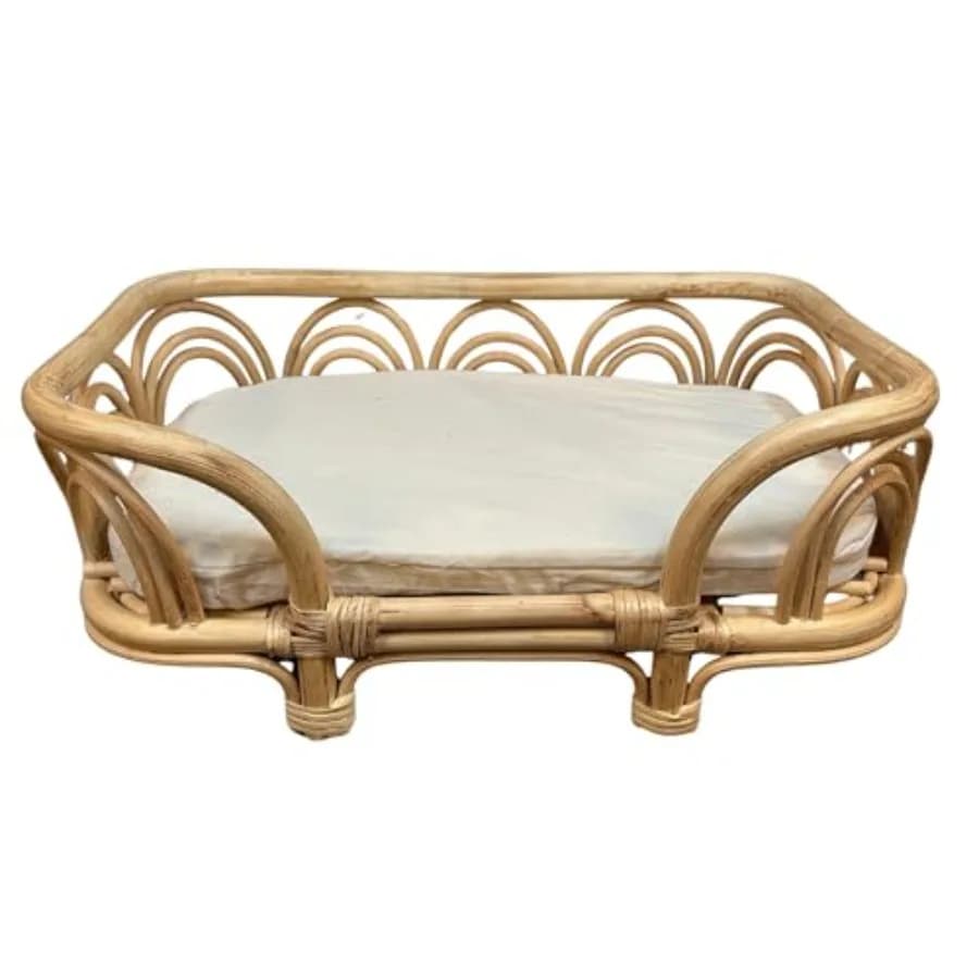 Cuccia per Animali Domestici in Rattan Naturale Fatta a Mano per Gatti e Cani di Piccola Taglia, 48 cm L x 30 cm L x 20 cm A, Letto Intrecciato Traspirante per Gatti e Cani da Interno