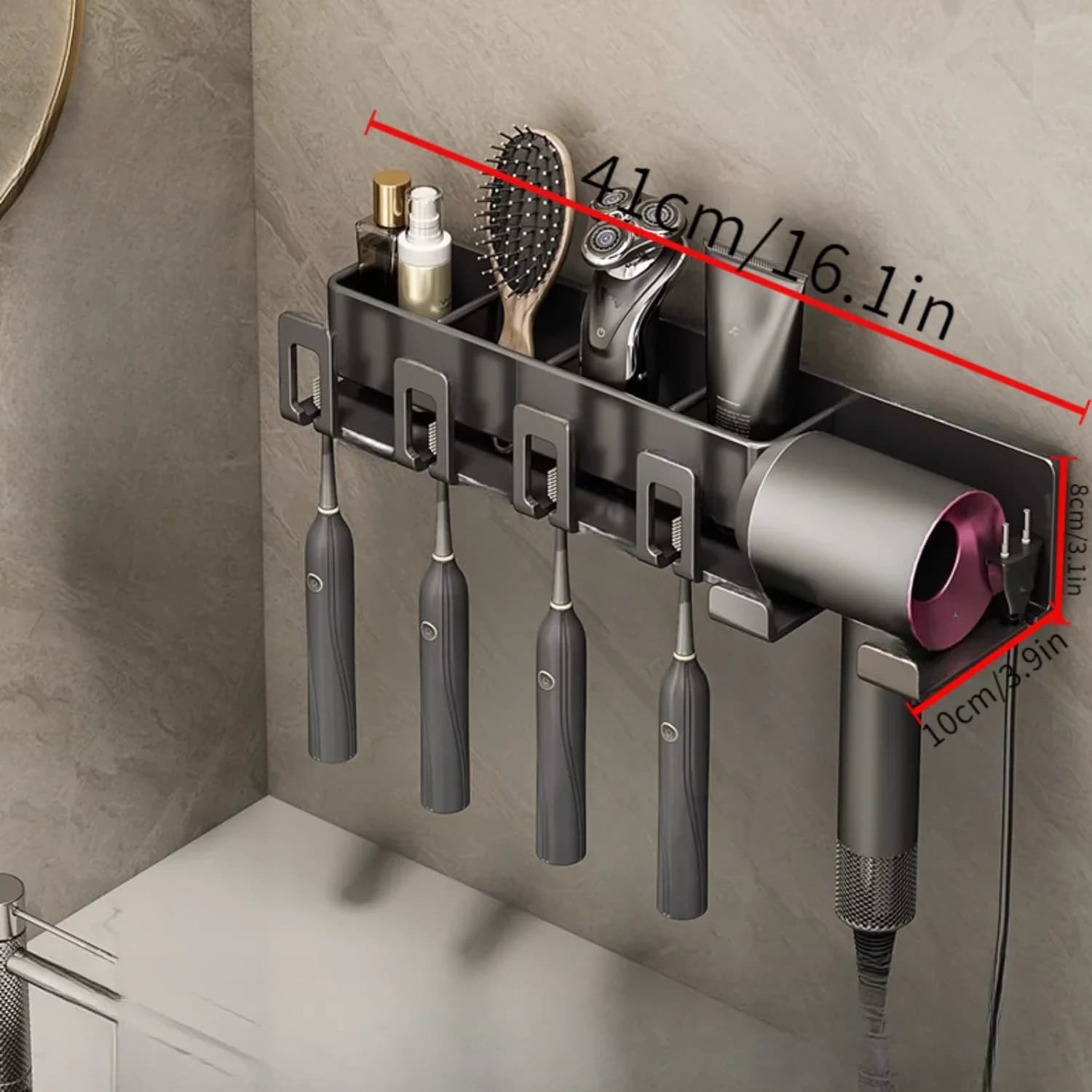 Porta spazzolino, portabicchieri, porta pettine cosmetico, porta asciugacapelli per WC, porta spazzolino per collutorio, scaffale per articoli da toeletta Ra