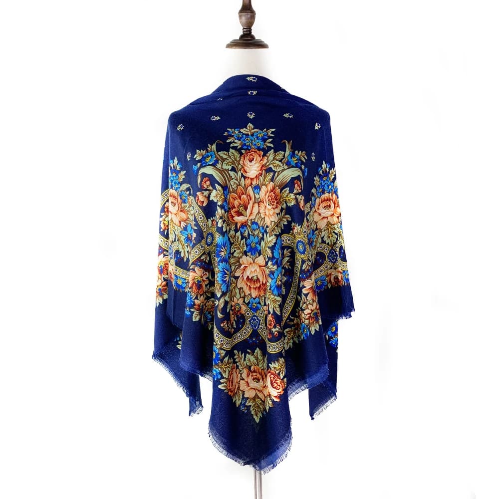 Sciarpa Quadrata Russa Traspirante Sottile 130x130cm da Donna, Lussuosa Stampa Floreale Etnica, Foulard Bandana Stola da Spiaggia