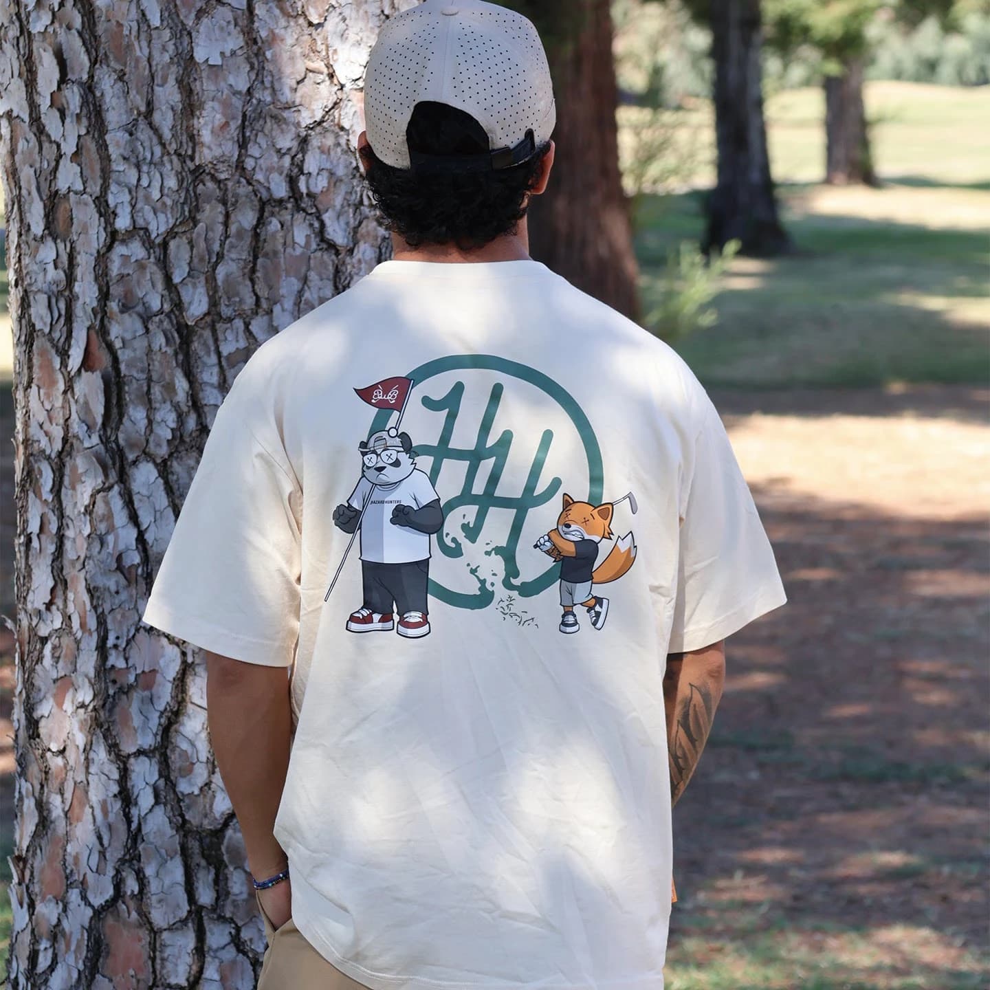 Cartoon Panda and Fox Golf Outdoor Casual Trendy Brand Graphic Tee Cotton Mens Womens T-Shirt Summer Streetwear