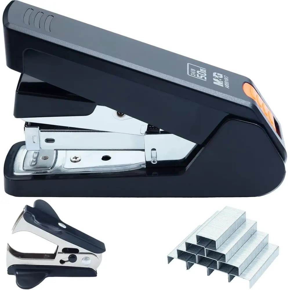50-Sheet Heavy Duty One-Touch Stapler with 1000 Staples and Remover, Portable for Home and Office Use (Black)