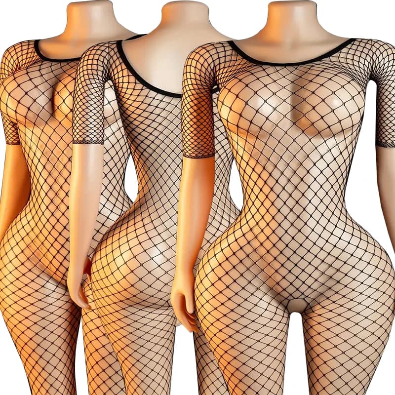 Fishnet Hollow Body Stockings Sexy Crotchless Lingerie For Women Erotic Hosiery Transparent Bodystocking Mesh Baby Doll Dress