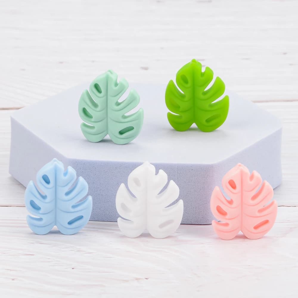 LOFCA 30 pcs Silicone Monstera Beads Cartoon Sheet BPA Free Silicone Massagengive Accessories Children's Toys FAI Necklace From The Chain Puppy