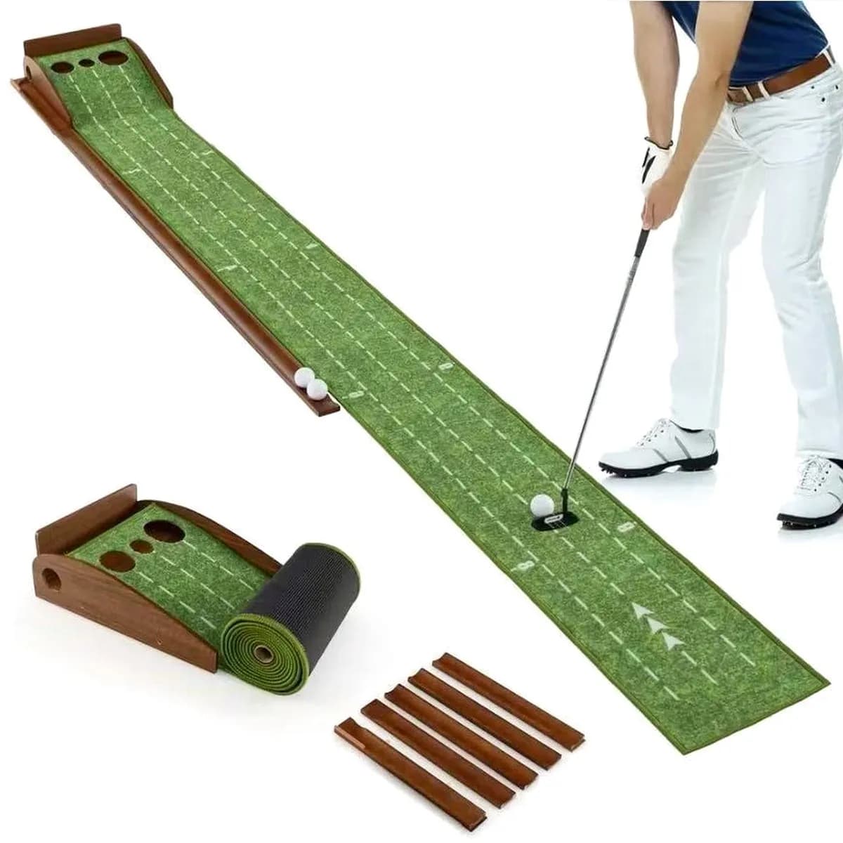 Tappetino da Golf in Velluto con Base in Legno Massello e Ritorno Automatico della Palla, Attrezzatura per Allenamento e Pratica del Golf