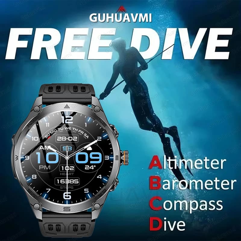 2025 New 30 meters Diving Outdoor Sports Military Smart Supermarket Compass Barometer Barometer LED Flashlight Intelligent Bracelet for Men