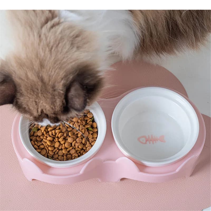 Fashion Cat Bowls Set Detachable Ceramic Double Food Water Bowl Anti-Slip Pet Feeder Protect Cervical Vertebra for Kitten Dogs