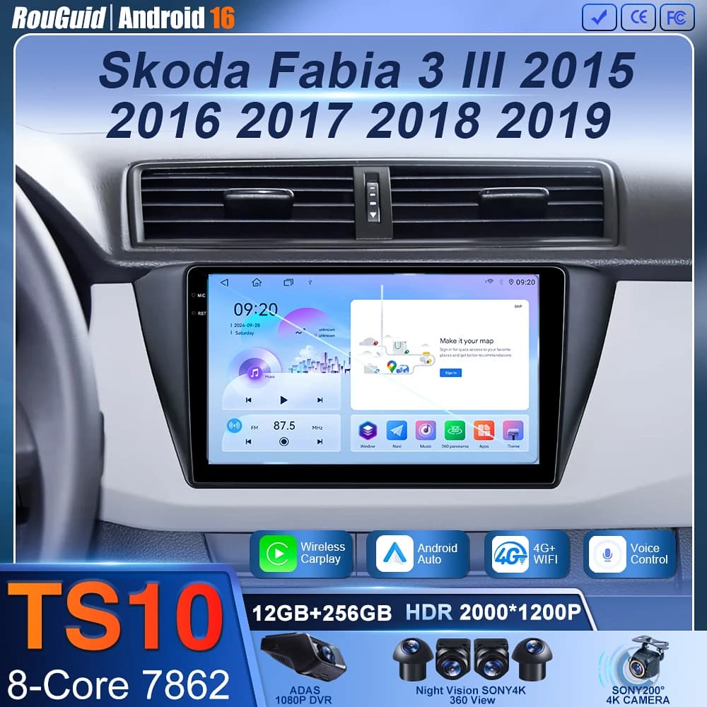 Android 16 Carplay Auto Per Skoda Fabia 3 III 2015 2016 2017 2018 2019 GPS DSP Autoradio Lettore Video Multimediale 2din DVD Stereo
