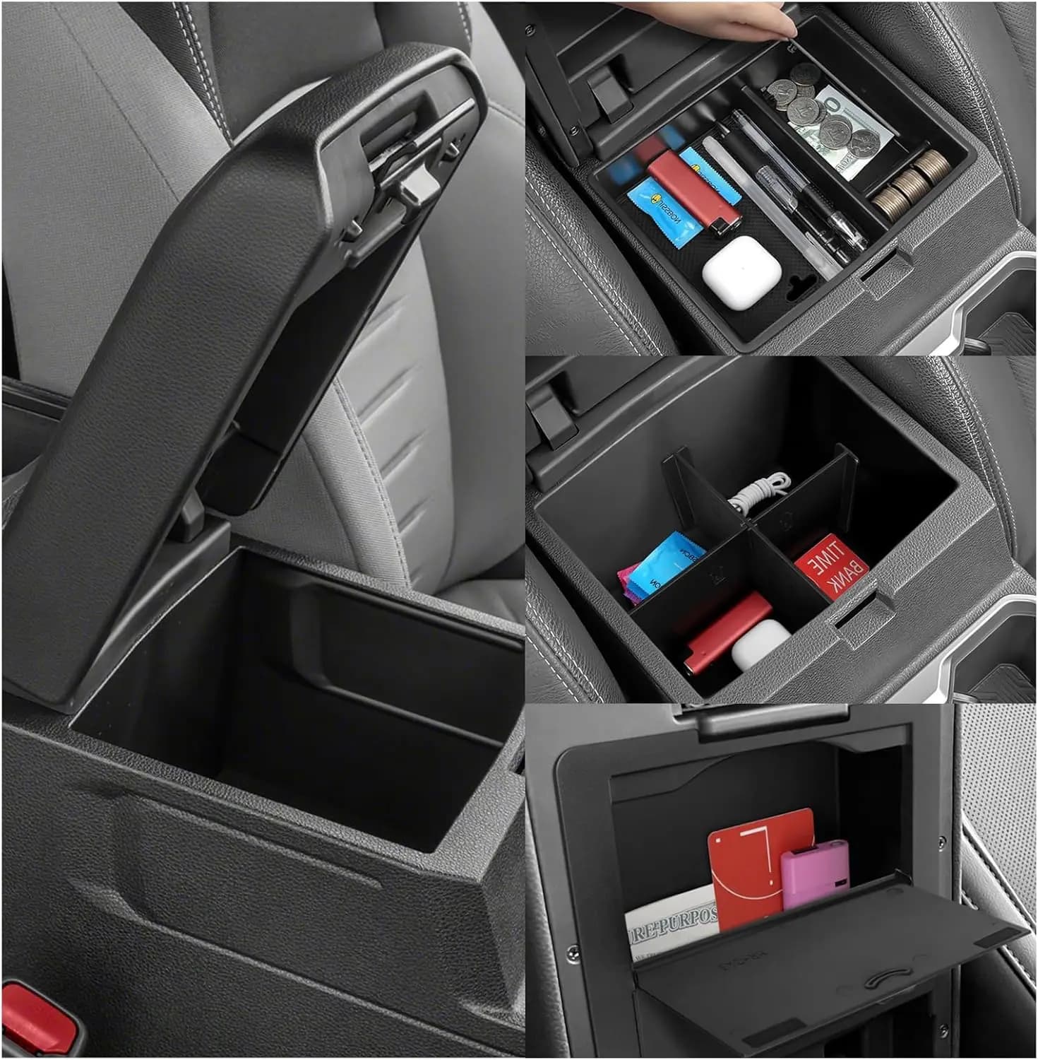 2 Pieces for Toyota Tacoma 2024-2026, Bearing Box for Arm, Central Console Organizer, Storage Tray, Interior Accessories Auto ABS Black