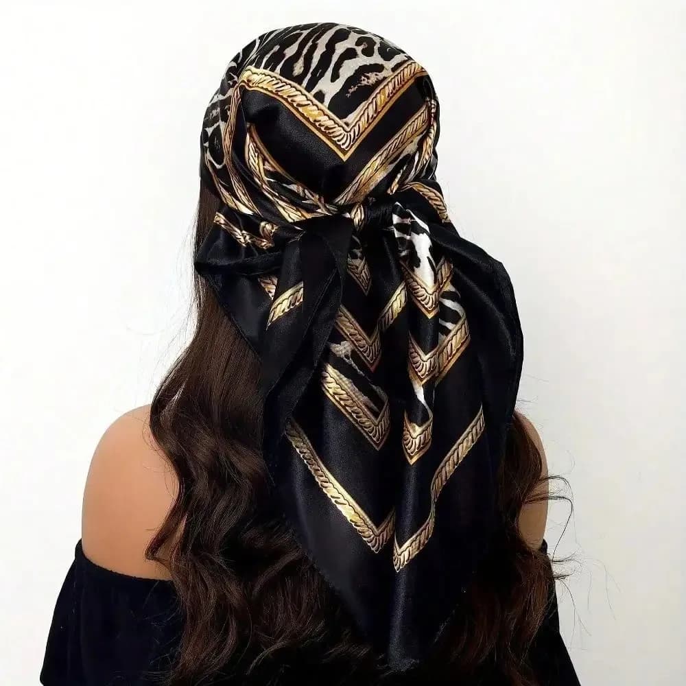 Classic women's square scarf with leopard print – Fashionable slim scarf, soft touch scarf and hair band, sand-effect wind shawls
